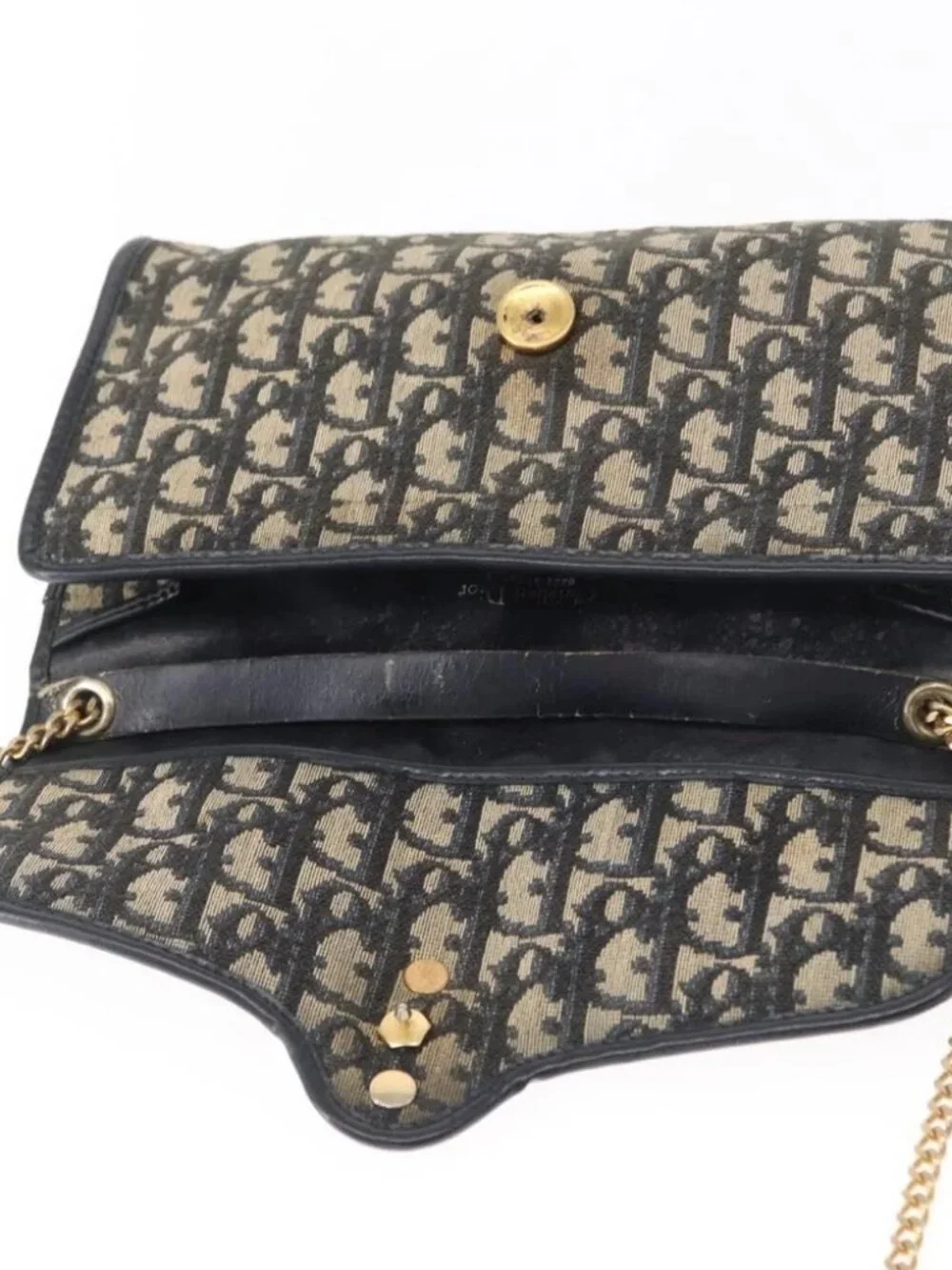 Christian Dior Trotter Canvas Chain Shoulder Bag Navy Gold Auth - Picture 11 of 16